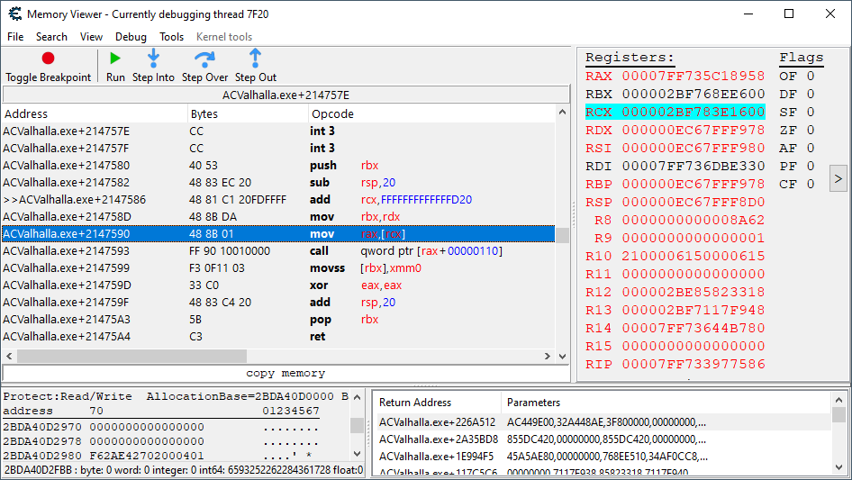 Shows the instructions involved in accessing our player's health structure base.