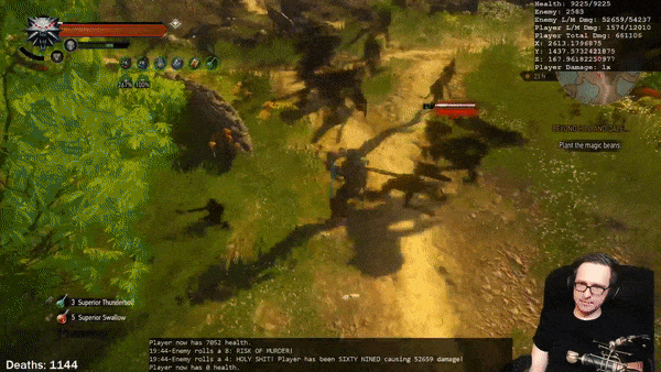 Shows a large group of enemies swarming the player due to boosts by the Predator system.