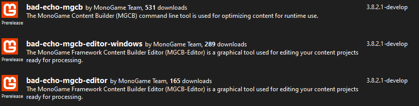 Shows the NuGet .NET tool packages required for .NET 7 friendly pipeline fun.