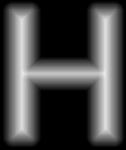 Shows a single-channel signed distance field font of the letter 'H'.